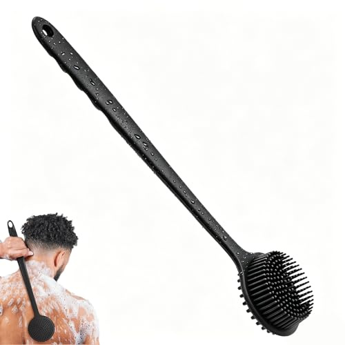 Motswedi Brosse Dos Douche, avec Long Manche, Brosse Dos, Brosse Gommage, Massage pour Peau Sensible, Femme Homme Noir