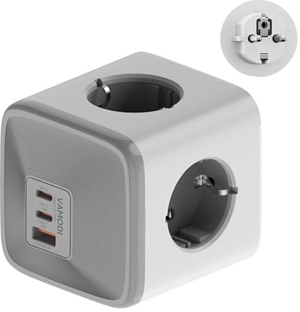 VAMODI Steckdosenleiste 33W USB C, 7 in 1 Steckdosenwürfel 2 USB C 1 USB-A, 4 Fach Mehrfachstecker für Zuhause, Büro und Smartphone, Weiß