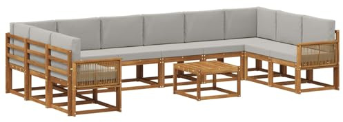 vidaXL Outdoor-Sofagarnitur mit Kissen 11 pcs Natürlich und Hellgrau, Akazienholz Sofa, modernes Garten-Sofa, wetterfestes Sitzmöbel, Flexibles Möbelstück für den Hinterhof