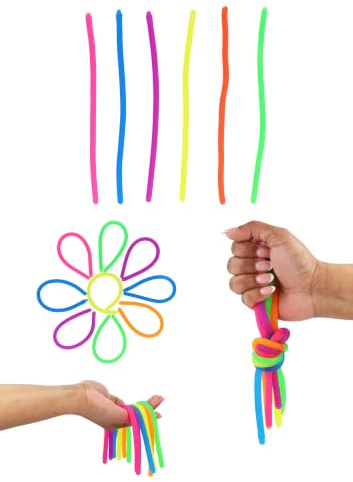 Henbrandt 1 x 6er-Pack Dehnbare Nudelschnüre Affennudeln Neon-Stretchies sensorisches Zappelspielzeug Partygeschenk für Kinder Beutetütenfüller Klassenzimmerpreis Glücksbringer für Jungen