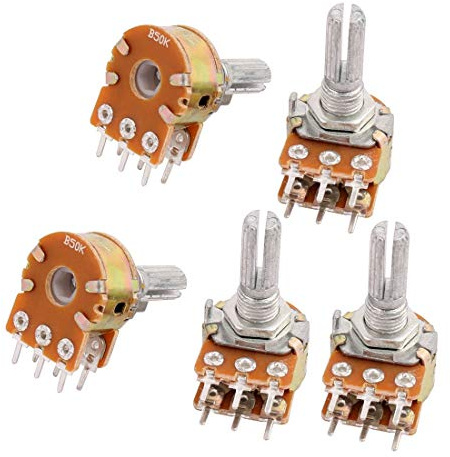 5 Stück B50K 50K Ohm 6 Pin Linear Drehpotentiometer mit Doppelspalwelle