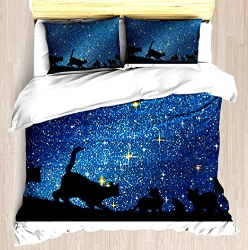 KASABULL Bettwäsche Warrior Cats (Die Neue Prophezeiung, Mitternachts-Originalcover) Bettbezug Set mit Marmor Muster, 3 teilig microfaser Bettwäsche warme Bettbezüge mit Reißverschluss 135x200 cm