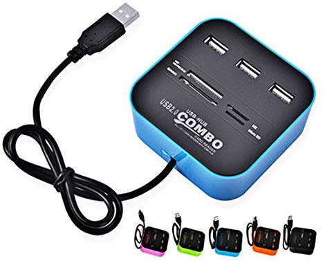 H31CS USB 2.0 Hub mit 3 Ports & Kartenleser – 4-in-1 SD/MicroSD/M2/MS PRO Duo – 3X USB 2.0 Buchsen – Ideal für Laptop und PC