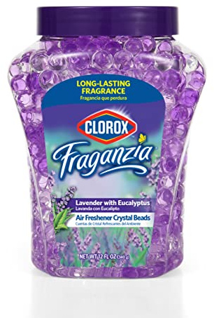 Clorox Fraganzia Crystal Beads Air Freshener, Long Lasting Room Deodorizer and Odor Eliminator Gel Beads to Freshen Home, Car, or Office, Lavender with Eucalyptus Scent, 12 Fl Oz