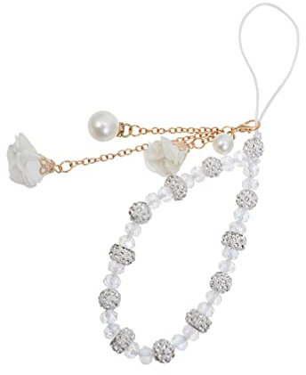 Hemobllo Cell Phone Strap - Crystal Flower Pendant Beaded Phone Lanyard with Camera Keychain (Random Color)
