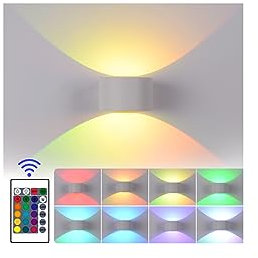 INHDBOX LED Wandleuchte Innen RGB LED Modern Wandlampe mit Fernbedienung, 4 Modi 16 Farben Up Down Dimmbar Leuchten Aluminium Wandlampe für Wohnzimmer Schlafzimmer Treppenhaus Flur (Weiß)