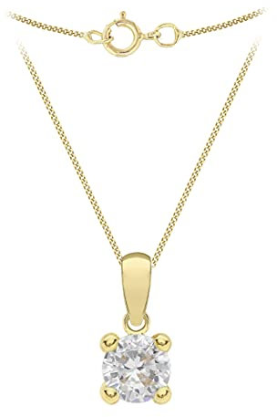 CARISSIMA Women's 9ct Yellow Gold White 5mm CZ April Birthstone Pendant on 9ct Yellow Gold 20 Diamond Cut Curb Chain 46cm/18