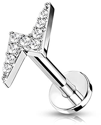 beyoutifulthings 1 Knorpel Ohr-Stecker Zirkonia Blitz 8 mm Länge Silber Clear Cartilage Labret Piercing-s Tragus Edelstahl Schraub-Verschluss
