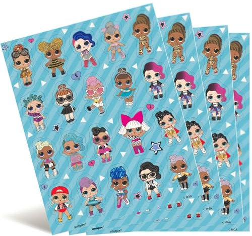 Unique Party Supplies 23799 Stickerbögen- LOL Surprise Party-4er Pack, Multicolour
