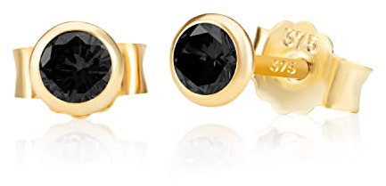 NKlaus Coppia 4,0mm 375 Oro Giallo 9 Carati Orecchini a perno Cristallo Zircone Nero Farfalla Chiusura Ragazze 13068