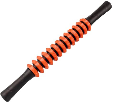 Taeku Massageroller Muskel Roller Stick, 44cm Ergonomischen Griffe Ultraportabel Massagegerät Multifunktions Muskel Massagerolle Geeignet für Beine Rücken Schultern Nacken (Orange)