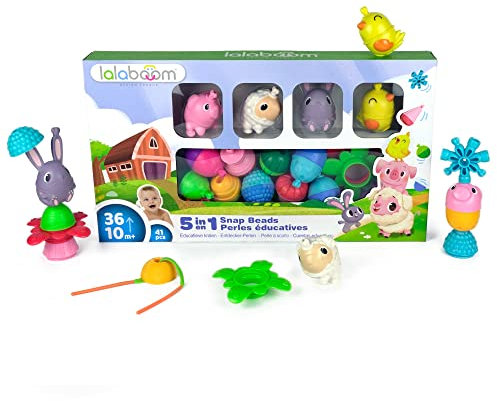 Lalaboom - Perles de Motricité - Grand Coffret Animaux de La Ferme - Jouet d'Éveil et d'Assemblage - Jeu de Construction Formes et Couleurs - Évolutif de 10 Mois à 4 Ans. 41 Pièces, BL302