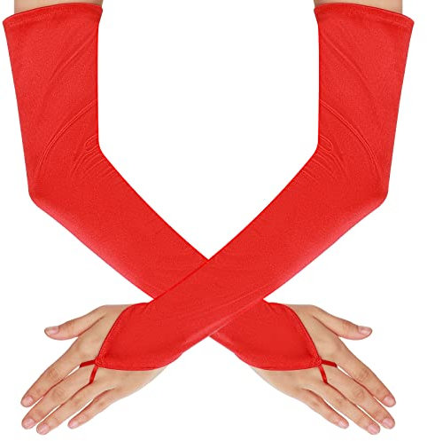 Yolev Damen Fingerlose Handschuhe Lange Rot Satin Handschuhe 1920er Jahre Vintage Opernhandschuhe für Damen Mädchen Hochzeit Abschlussball Teeparty Kleidungs Zubehör