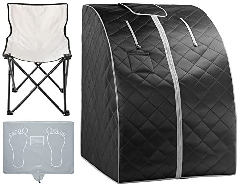 ZONEMEL Portable Infrared Sauna, 1 Person at Home Full Body Sauna, Individual Home Spa Tent with Heating Foot Pad, Upgraded Sauna Chair (L 27.6 x W 31.5 x H 37.8, Black Grey