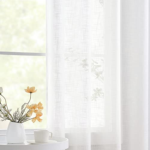 Treatmentex Linen White Semi Sheer Curtains for Living Room 72inch Long Light Filtering Linen Textured Look Window Curtain Panels for Bedroom Sunroom 52 w x 2 pcs Grommet Top