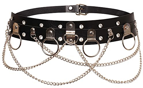Ro Rox Niete Gürtel O-Ring D-Ring Kette Parker Kunstleder Gotisch Punk Grunge - Schwarz - M