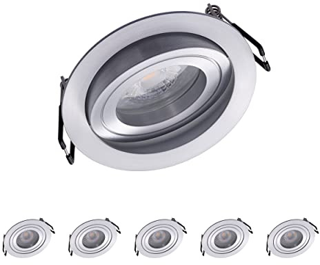 Oktaplex 6er Set Einbaustrahler mit LED Modul - 3 Stufen dimmbar - Aluminum Lyon 4,8W 3000K 230V 380lm Warmweiß LED Spot Einbaudurchmesser 80mm Rund