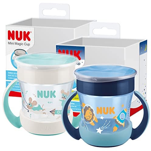 NUK Mini Magic Cup Trinklernbecher mit Leuchteffekt | 6+ Monate | 160 ml | auslaufsicherer 360°-Trinkrand | ergonomische Griffe | BPA-frei | Blau/mint