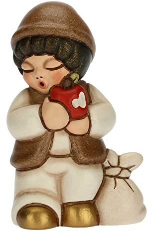 THUN - Krippe 2022 - Krippenfigur Krippe Kind mit Apfel aus Keramik, handverziert, weißes Kleid - Klassische Linie Krippe - 4,3 x 3 x 6,5 cm h
