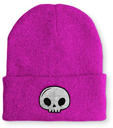 tshirtladen Kawaii Schädel Mütze lustiges Design Statement Wintermütze Beanie, Farbe: Pink