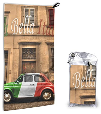 AROONS Schnell trocknendes Handtuch mit Tasche – wunderschöner italienischer Druck, super saugfähiges Gesichtstuch, Mikrofaser, Reise-Sporthandtücher, 40 x 80 cm