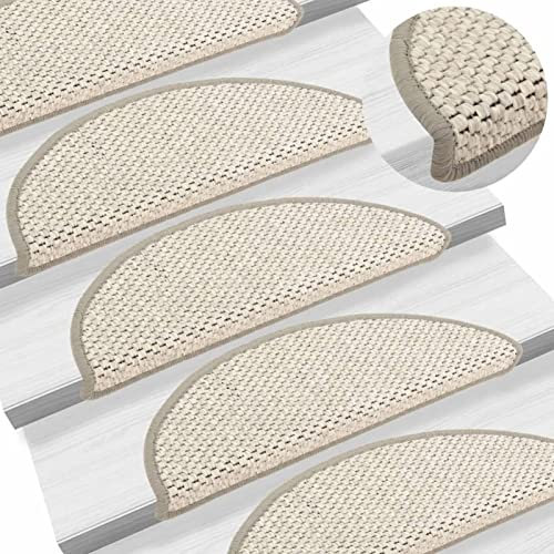 Festnight Treppenmatten Selbstklebend Treppenteppich Sicherheit Stufenteppich Bodentreppe Teppich Treppenstufen Stufenmatten Sisal-Optik 15 STK. 56x20 cm Beige