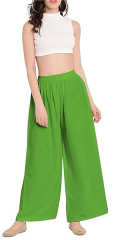Prime fashions - Women Plain Flared Palazzo – Trousers - Wide Leg Flared Pants – Elasticated Waist – Casual Wear (12-14 Jet Green)