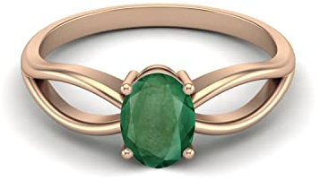 MOONEYE 7 x 5 mm oval geschnittener natürlicher grüner sambischer Smaragd-Edelstein 925 Sterlingsilber Mai Geburtsstein Solitär keltischer Ring für Frauen (Roségold Vermeil, 51)