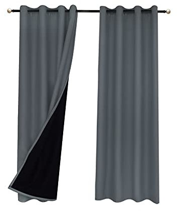 TSQZE 2er Set Verdunklungsvorhänge Blickdichter Vorhang Mit Ösen Und Schwarzem Futter, 95% Vorhänge Lichtundurchlässig Wärmeisolierende Vorhänge Gardinen Blickdicht Für Raum (Gray,140x200cm (BxH))