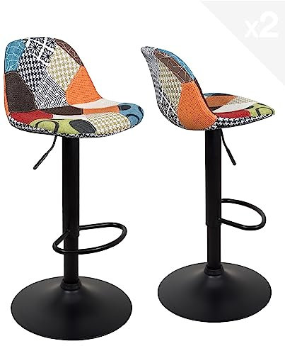 KAYELLES tabourets de Bar Cuisine Design SIG - Lot de 2 chaises de Bar réglable (Patchwork)