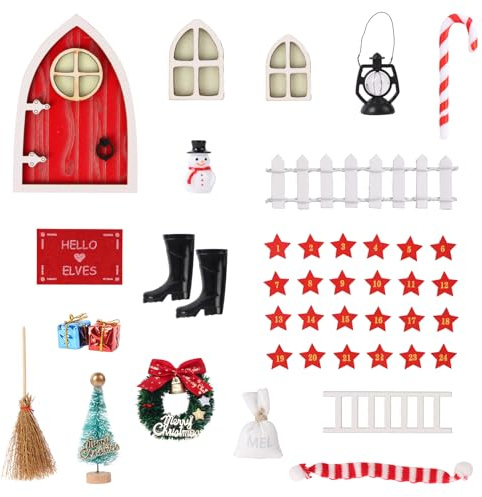Accesorios enano mini 15pcs puerta enano Navidad rojo puerta enano accesorios decoración Navidad puerta duende accesorios valla Navidad escalera botas guirnalda regalos para niños puerta hada