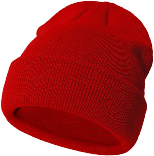 Malaxlx Baby Rote Mütze Winter Kleinkind Strickmütze Warm Doppel-Layer Weiche Krempe Mütze Ski Schläfenkappe für 0-24 Monate Mädchen Jungen