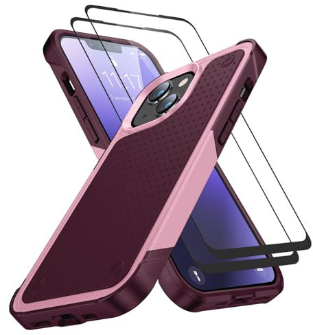 Jeylly Designed for iPhone 15 Case, iPhone 15 Phone Case Shockproof Heavy Duty Dual Layer Hard PC Back + Soft TPU Bumper Anti Scratch Protective Cover Case for iPhone 15 2023, Red Pink