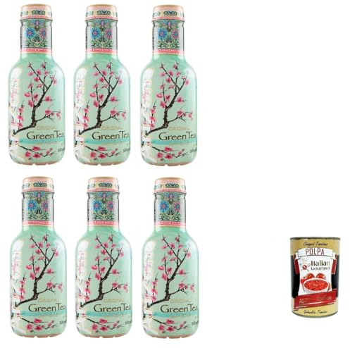 Italian Gourmet Tè Verde con Miele Grüner Tee mit Honig Eistee 6 x 500ml | Bevanda rinfrescante pronta da bere, kalt genießen, aromatisch und sanft süß, Gesamtnettogewicht 3 L + Kostenlos Polpa 400g