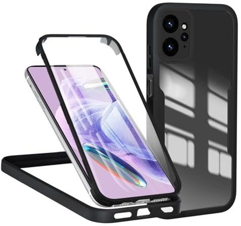 TVVTPU Coque pour Xiaomi Redmi 12 4G, Antichoc Housse avec Protecteur D'écran Intégré, Étui de Téléphone 360 Protection Complet Double Face Transparent Bumper Intégrale Case - Noir