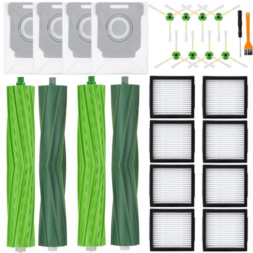 SpeHiate Kit de Accesorios para iRobot Roomba i7+ i3+ i4+ i6+ i8+ Robot Aspirador, Kit de Repuesto 4 Cepillos de Goma, 4 Bolsas de Polvo, 8 Filtros HEPA, 8 Cepillos Laterales