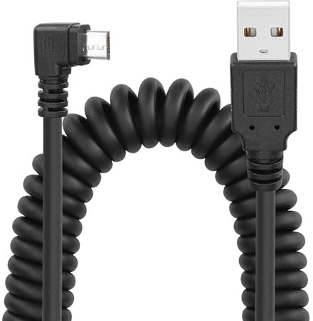 YACSEJAO Coiled Micro USB Cable, USB 2.0 to Micro USB 90 Degree Sync Charging and Data Transfer Spring Coiled Cord for Smartphone Tablet Wall and Car Charger (Straight to Right)
