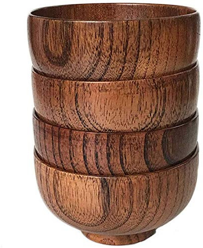 Fubdnefvo Bol en Bois de Style Japonais Jujube Bol à Riz en Bois Bol à Nouilles Bol en Bois, DiamèTre 4,5 Pouces par 2-5/8 Pouces, pour Riz, Soupe, DéCoration (Moyenne) 4 Paquets