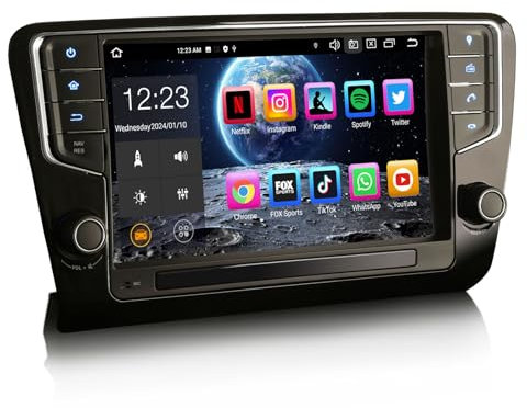 Erisin 9 Zoll 8-Kern 4GB RAM+64GB ROM Android 14 GPS Autoradio mit Navigation für Skoda Octavia MK III Unterstützt Bluetooth 5.0 Wireless CarPlay Android Auto WiFi Dab+ RDS SWC OBD2 CD Touchscreen