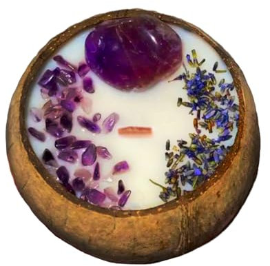 Hermosas velas de coco con Lavender Bliss Amethyst Natural | Vela de Aromaterapia l Vela de Cera de Soja Natural l Set de Regalo para Navidad l Pascua l San Valentín l Día de la Madre l Aniversario