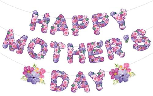 Striscione per la festa della mamma, ghirlanda floreale da appendere con fiori rosa e rosa, bandiera per festa della mamma, decorazione per cabina fotografica, per mamma, donna, festa di compleanno