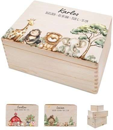 Bärenfreunde Erinnerungsbox Geburt Baby, personalisiert, Safari M | Erinnerungskiste personalisiert für Junge Mädchen, Erinnerungsboxen, Babybox, Erinnerung, Babys, Memory, Personalisierte Box