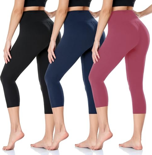 ACTINPUT Capri Leggings Damen 3/4 Caprihose High Waist Schwarz Sport Leggins Elastische Blickdicht Yogahose Sporthose Laufhose Sommer Große Größen Leggings (S-M, Schwarz/Navy/Rot)