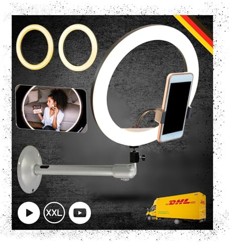 TronicXL 120 LED Ringlicht mit Handy Halterung Wandhalterung Wandmontage Ständer Ringlight mit Smartphone Halterung Beauty Licht Handy Halter I für TikTok YouTube LiveStream Foto Video