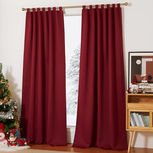 PONY DANCE Rote Vorhänge Blickdicht Gardinen Wohnzimmer 2er Set Dekoration Schlaufenvorhang Modern Thermovorhang gegen Kälte und Hitze, H 245 x B 140 cm