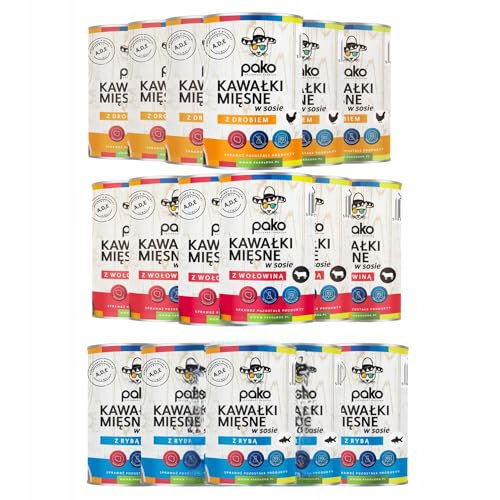 PAKO Nassfutter für Katzen - Mix aus 12 x 415g Dosen | 3 Geschmacksrichtungen, je 4 Dosen | 75% Fleisch und tierische Bestandteile | Vollwertiges Katzenfutter mit saftigen Fleischstücken