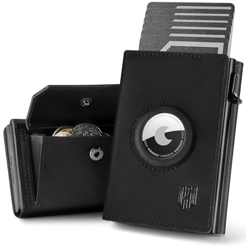 DODENSHA® Airtag Wallet Herren mit XL Münzfach I MagSnap Kartenetui Herren I Smart Airtag Wallet für 10+ Karten I Geldbörse Herren mit RFID Schutz I Portmonee Herren mit AirTag* Fach I Schwarze