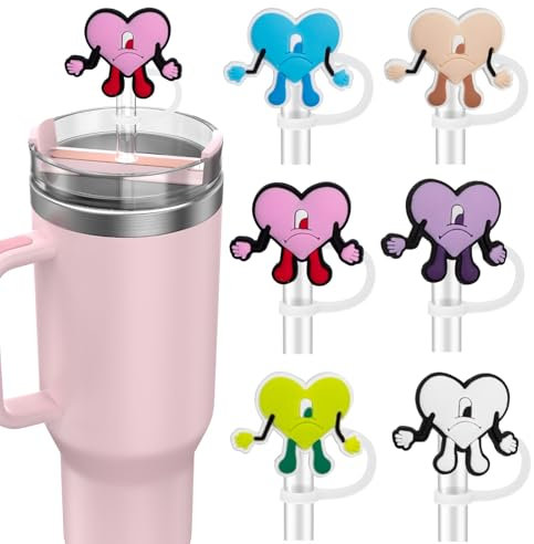 yomanta 6pcs Straw Cover for Stanley Cup for 10mm Dust-Proof Silicone Stanley Straw Topper Accessories, Reusable Straws Cover for Stanley 40/30 Oz Tumbler - Lover's Heart
