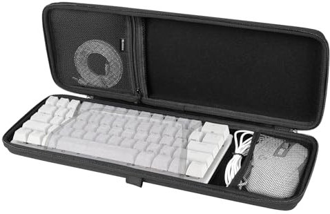 Linkidea Hard Travel Keyboard Case for Compact 60% Keyboard and Mouse Case, Computer 61 Keys Keyboard Carrying Case Protective Storage Box Bag, Compatible with Razer Huntsman Mini 60%