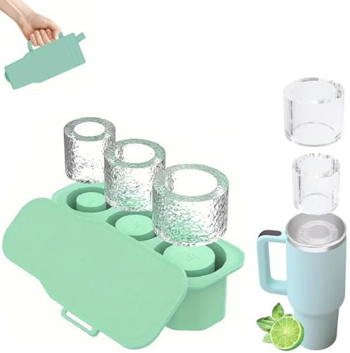 Molde de silicona para cubitos de hielo con tapa, molde de hielo con asa, bandeja de cubitos de hielo para vasos Stanley de 20/30/40 onzas y botellas de agua, máquina de hielo reutilizable para